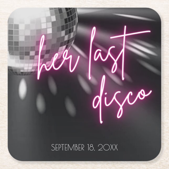 Her Last Disco Bachelorette Party Napkins Square Paper Coaster (Front)