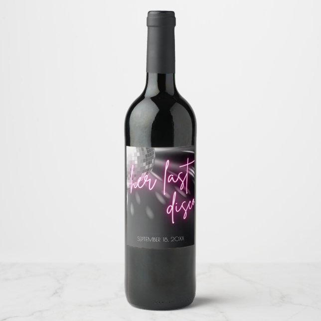 Her Last Disco Bachelorette Party Napkins Wine Label (Front)