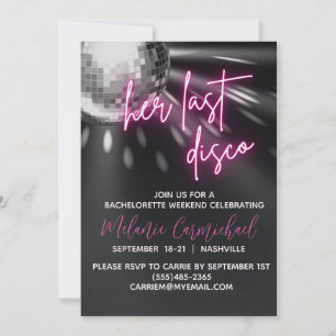 Her Last Disco Bachelorette Weekend Invitation
