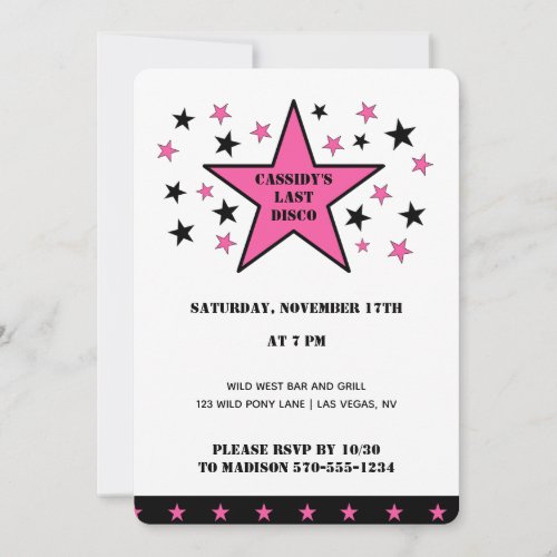 Her Last Disco Cowgirl Bachelorette Party Invitation