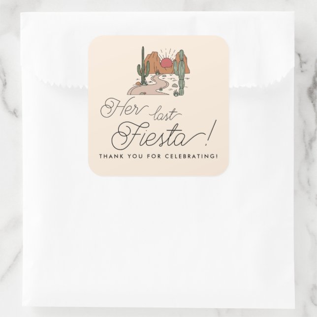Her Last Fiesta Boho Desert Bachelorette Favor Square Sticker (Bag)