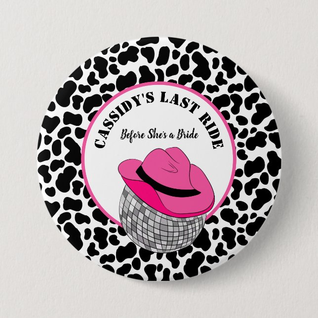 Her Last Ride Disco Cowgirl Bachelorette Party Button (Front)