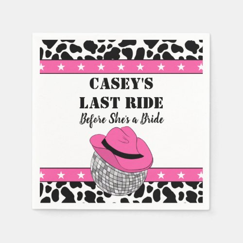 Her Last Ride Disco Cowgirl Bachelorette Party Napkins