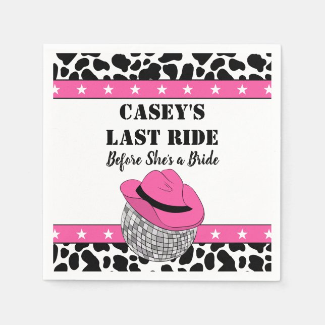 Her Last Ride Disco Cowgirl Bachelorette Party Napkins (Front)