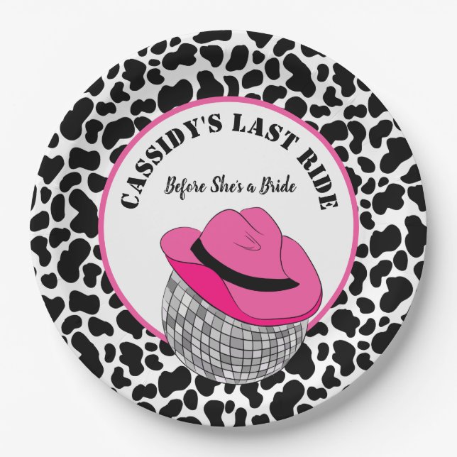 Her Last Ride Disco Cowgirl Bachelorette Party Paper Plates (Front)