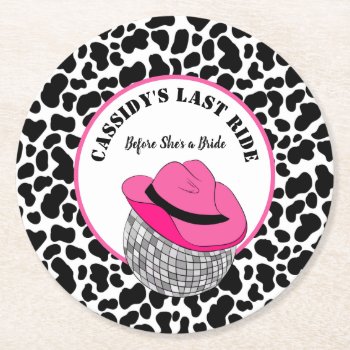 Her Last Ride Disco Cowgirl Bachelorette Party Round Paper Coaster