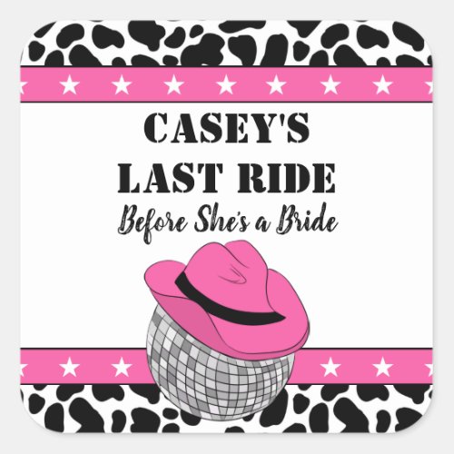 Her Last Ride Disco Cowgirl Bachelorette Party Square Sticker