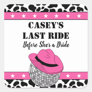 Her Last Ride Disco Cowgirl Bachelorette Party Square Sticker