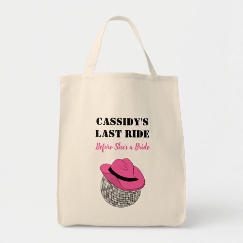 Her Last Ride Disco Cowgirl Bachelorette Party Tote Bag