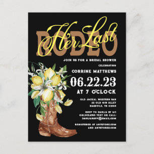 Her Last Rodeo Cowgirl Boots Lemons Bridal Shower Postcard