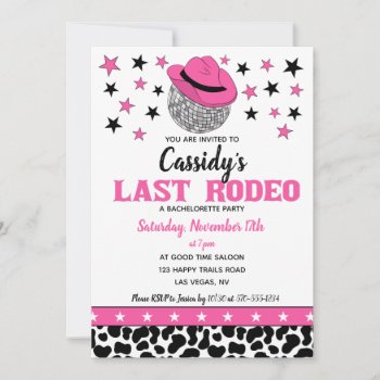 Her Last Rodeo Disco Cowgirl Bachelorette Party Invitation
