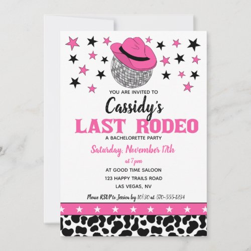 Her Last Rodeo Disco Cowgirl Bachelorette Party Invitation