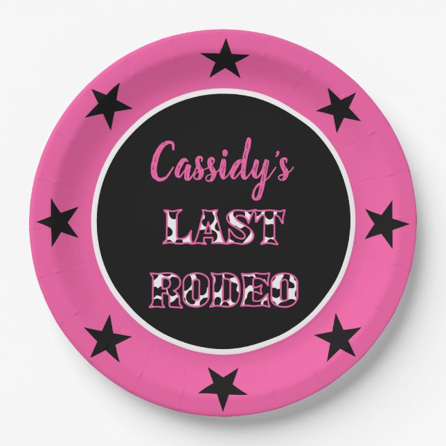 Her Last Rodeo Disco Cowgirl Bachelorette Party Paper Plates (Front)