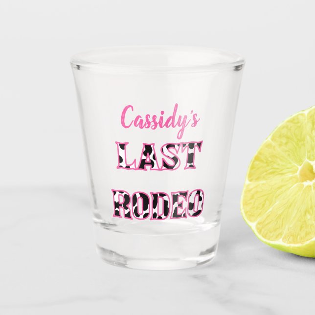 Her Last Rodeo Disco Cowgirl Bachelorette Party Shot Glass (Front)