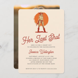 Her Last Shot Retro Western Cowgirl Bachelorette Invitation