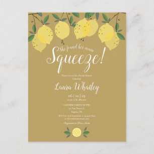Her Main Squeeze Lemon Gold Bridal Shower Announcement Postcard