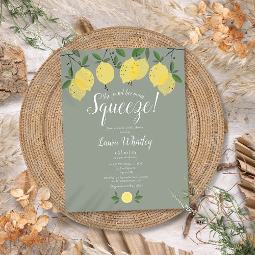 Her Main Squeeze Lemon Sage Green Bridal Shower Announcement Postcard