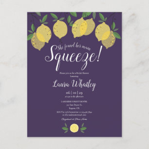 Her Main Squeeze Lemons Purple Bridal Shower Announcement Postcard