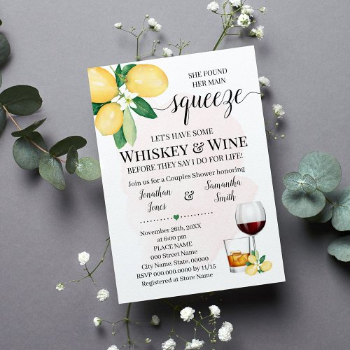 Her Main Squeeze Whiskey  Wine Pink Bridal Shower Invitation