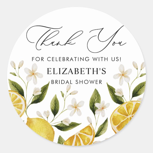 Her Main Squeeze Yellow Citrus Bridal Shower Classic Round Sticker (Front)