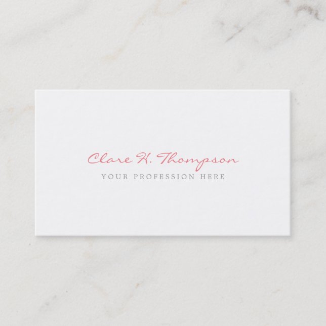 her minimalist professional pink script modern business card (Front)
