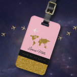 Her modern chic travel pink luggage tag<br><div class="desc">A modern, elegant and feminine design with a faux gold stripe, the worldmap and an airplane, personalized with her name... a stylish pink item for classy travelers... A luggage tag with a name is important for several practical reasons when traveling. Firstly, it serves as a quick and easy way to...</div>