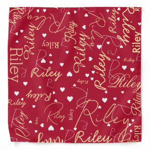 Her Name and Initial with Hearts Red Bandana