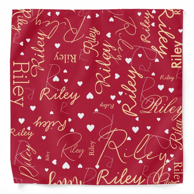 Her Name and Initial with Hearts Red Bandana (Front)