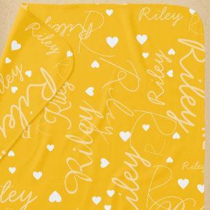 Her Name and Initial with Hearts Yellow Baby Blanket