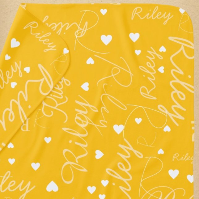 Her Name and Initial with Hearts Yellow Baby Blanket (Creator Uploaded)