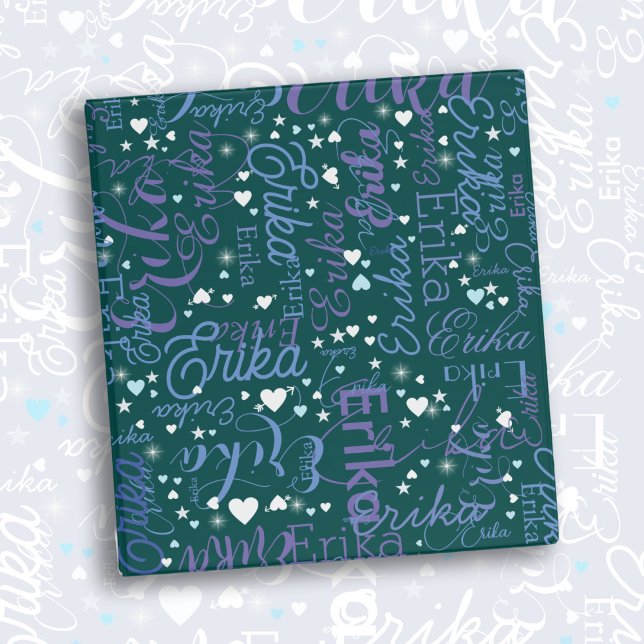 Her Name & Cute Hearts Girly Green 3 Ring Binder (Creator Uploaded)