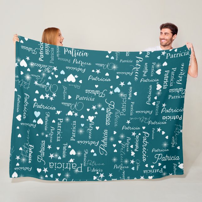 Her Name & Hearts girly dark teal blue  Fleece Blanket (In Situ)