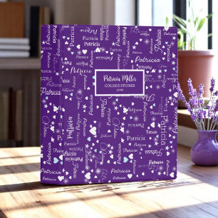 Her Name & Hearts Purple College Studies Mini Binder