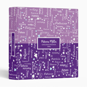 Her Name & Hearts Purple Lavender College Studies 3 Ring Binder