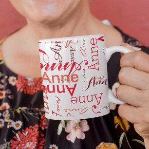 Her Name Printed in Red all-over a Stylish Coffee Mug