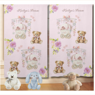 Her Name Teddy Bear Carriage Flowers Girl's Room Blackout Curtains