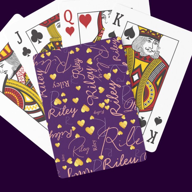 Her Name with Gold Hearts Purple Poker Cards (Creator Uploaded)