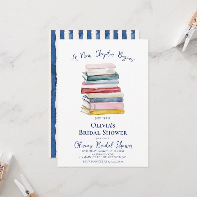 Her New Chapter Begins Book themed Bridal Shower Invitation (Front/Back In Situ)