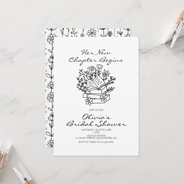 Her New Chapter Begins Book themed Bridal Shower Invitation (Front/Back In Situ)