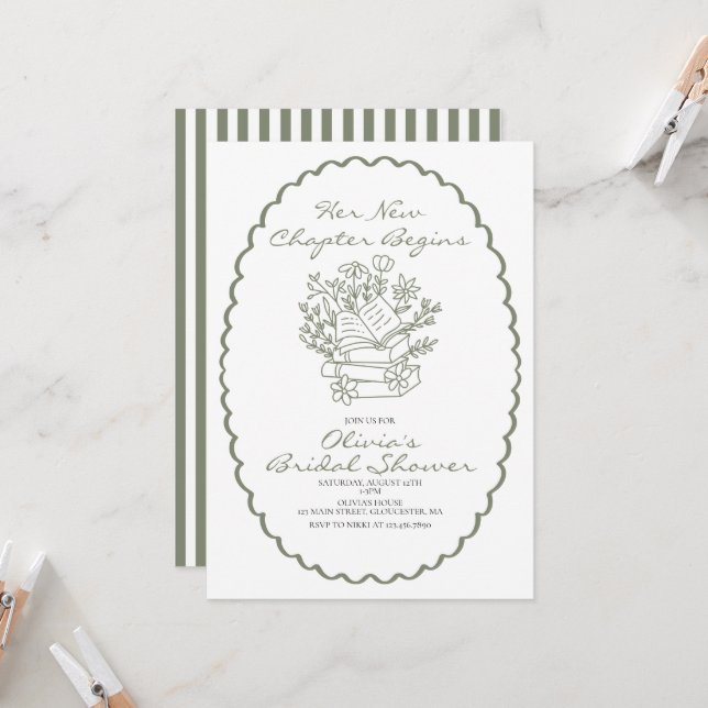 Her New Chapter Begins Book themed Bridal Shower Invitation (Front/Back In Situ)