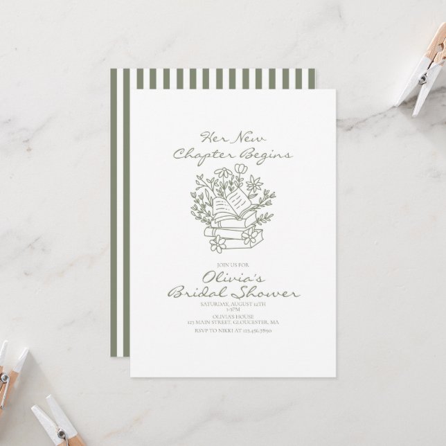 Her New Chapter Begins Book themed Bridal Shower Invitation (Front/Back In Situ)