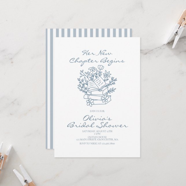 Her New Chapter Begins Book themed Bridal Shower Invitation (Front/Back In Situ)