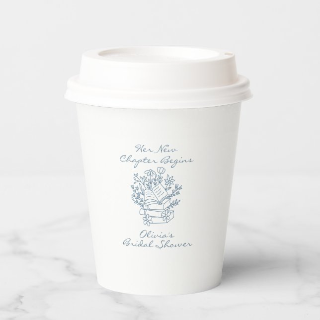 Her New Chapter Begins Book themed Bridal Shower Paper Cups (Front)