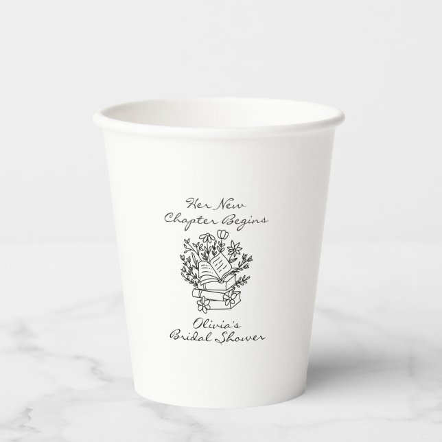 Her New Chapter Begins Book themed Bridal Shower Paper Cups (Front)