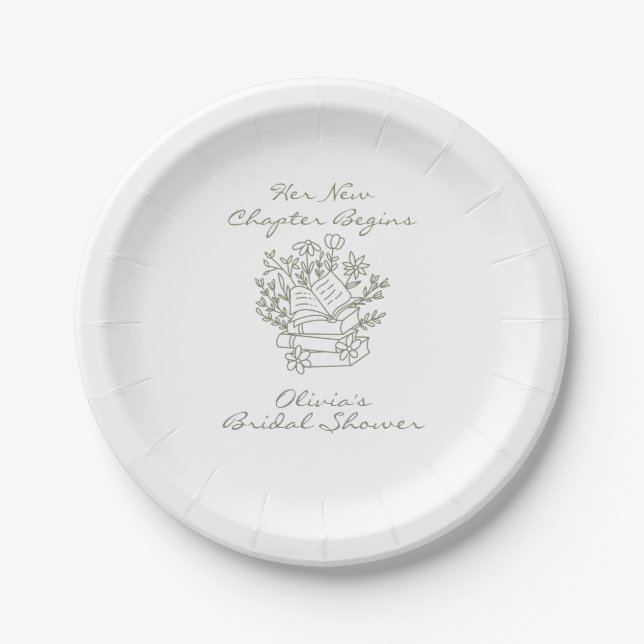 Her New Chapter Begins Book themed Bridal Shower Paper Plates (Front)