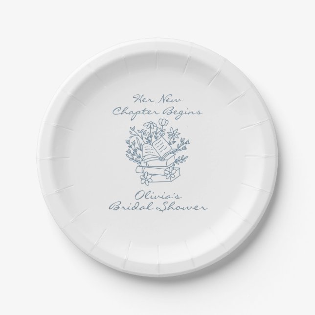 Her New Chapter Begins Book themed Bridal Shower Paper Plates (Front)