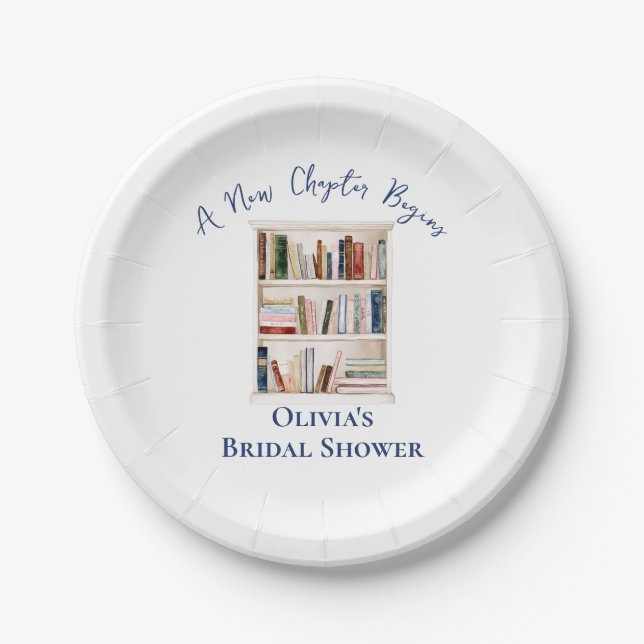 Her New Chapter Begins Book themed Bridal Shower Paper Plates (Front)
