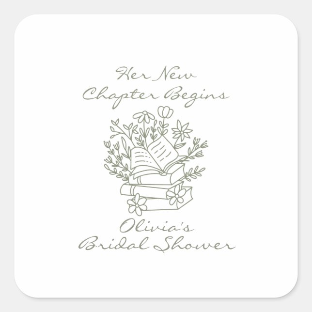 Her New Chapter Begins Book themed Bridal Shower Square Sticker (Front)