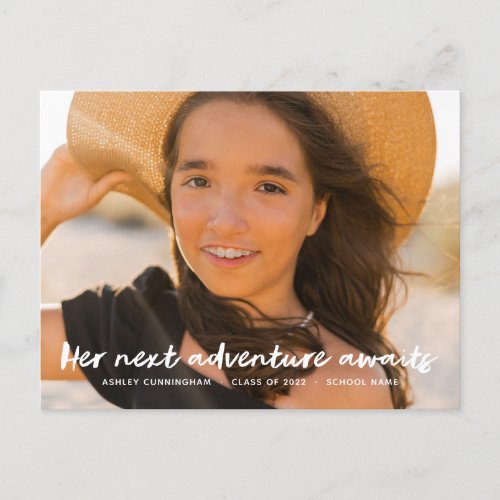 Her Next Adventure Awaits Modern Photo Graduation Announcement Postcard