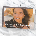Her Next Adventure Awaits Modern Photo Graduation Car Magnet<br><div class="desc">Design is composed of fun and playful typography with sans serif and playful cursive script font. Add a custom photo and name.</div>
